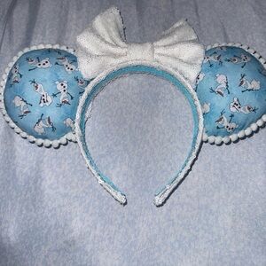 Blue and White Snowman Ear Headband